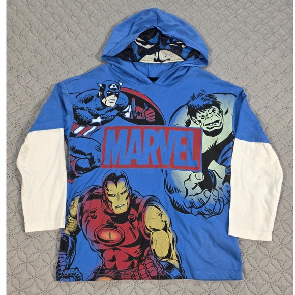 Marvel Other - Marvel Avengers Boys Graphic Hoodie Blue White Captain America Iron Man Hulk 6